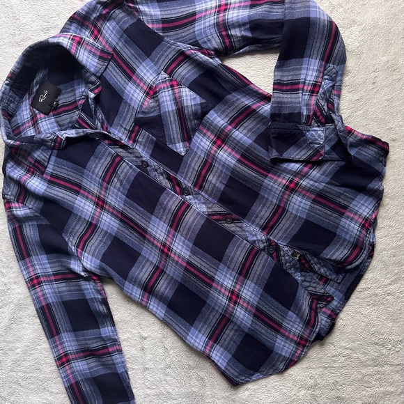 Rails Tops - Rails Hunter Plaid Button Long Sleeve Shirt Rayon Dusk Navy Blue Red Medium Sz M